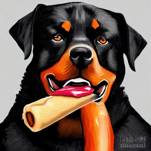 Image similar to rottweiler smoking a cigar, stylized, digital painting