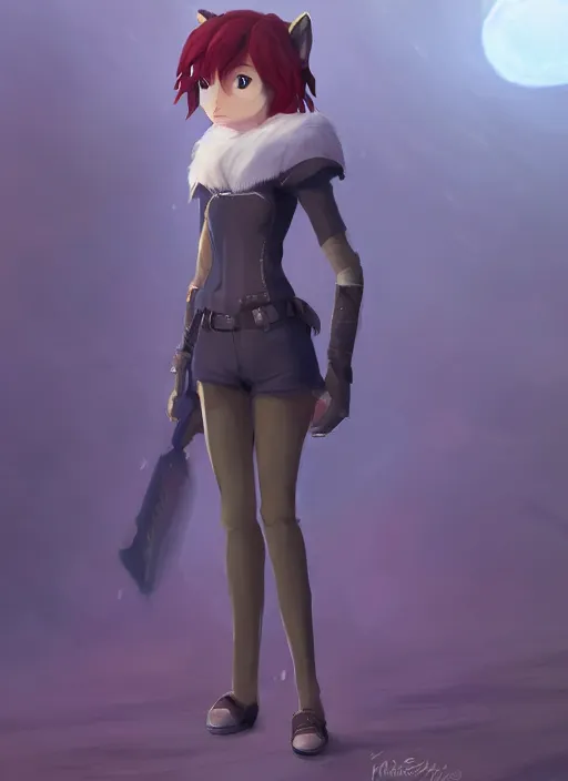 Prompt: anthro wolf fursona, a full body portrait of a the sellsword marissa bell, short red hair, fantasy, makoto shinkai, james gilleard, very detailed, matte, gaussian blur