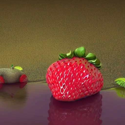 Prompt: a strawberry frog in a lake, trending on artstation, HDR