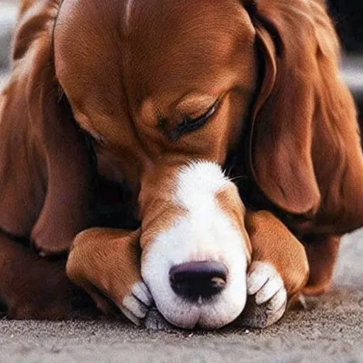 Image similar to award winning photograph, dog licking balls