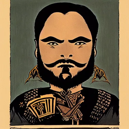 Image similar to bearded male warrior, art by Shepard Fairey and Maurice Sendak