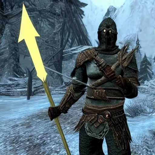 Prompt: Skyrim character with an arrow in the knee, very detailed, playstation 1 graphics