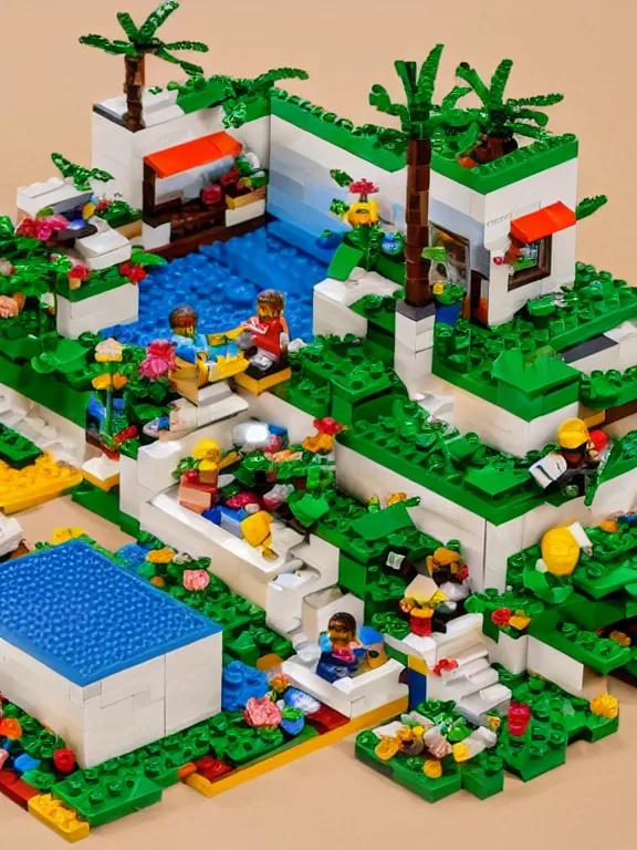 Image similar to miniature isometric lego diorama of tropical yogurt