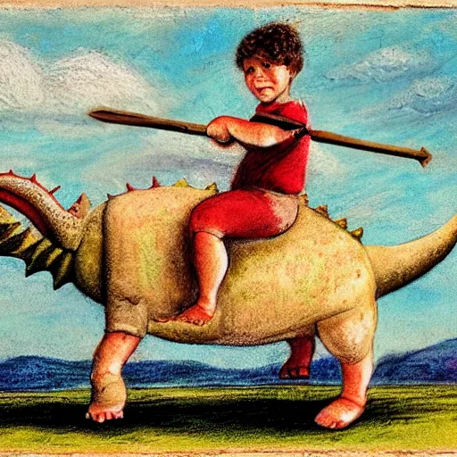 Prompt: roman riding triceratops with spear, pastel