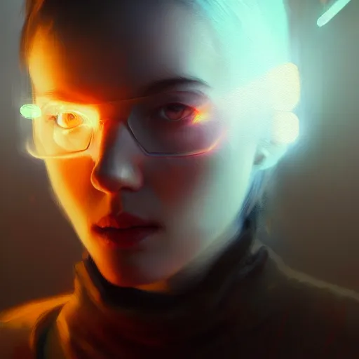 Image similar to scientist, tech wear, glowing lights, scifi, concept art oil painting, portrait ethereal by jama jurabaev, greg rutkowski extremely detailed, brush hard, artstation, soft light