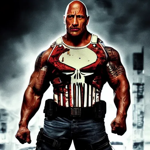 Image similar to Dwayne Johnson in the punisher digital art 4k detailed super realistic