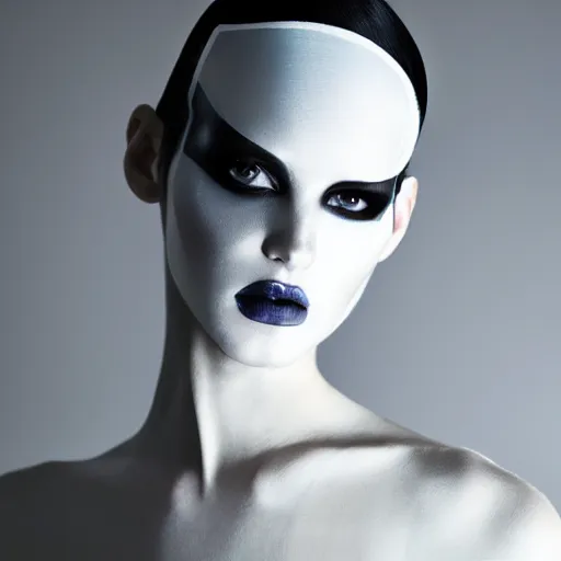 Image similar to high fashion photography of a model in neo futurism white sci - fi makup, transparent cloth, beautifully lit