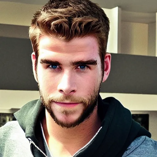 Image similar to “a realistic detailed photo of a guy who is an attractive humanoid who is half robot and half humanoid, who is a male android, Liam Hemsworth, shiny skin, posing like a statue, blank stare”