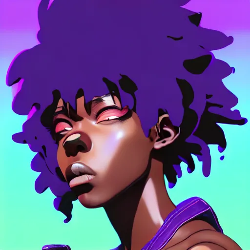 Image similar to portrait of black anime manga girl, boxer punch pose, french bob hair!!!!!, white hair, wearing camo, purple eyes, by gustave dore, vaporwave colors, lofi colors, vaporwave, lofi, goth vibe, 4 k, smooth, hd, substance designer render, full body character concept art, 2 point lighting,