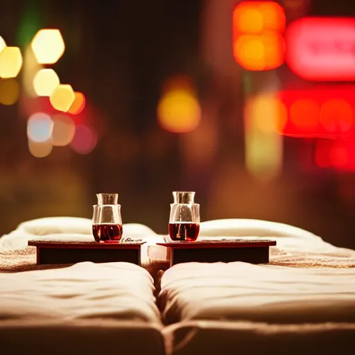 Prompt: two beds on a date in china, long shot, digital art, detailed, bokeh, depth of field, glows,