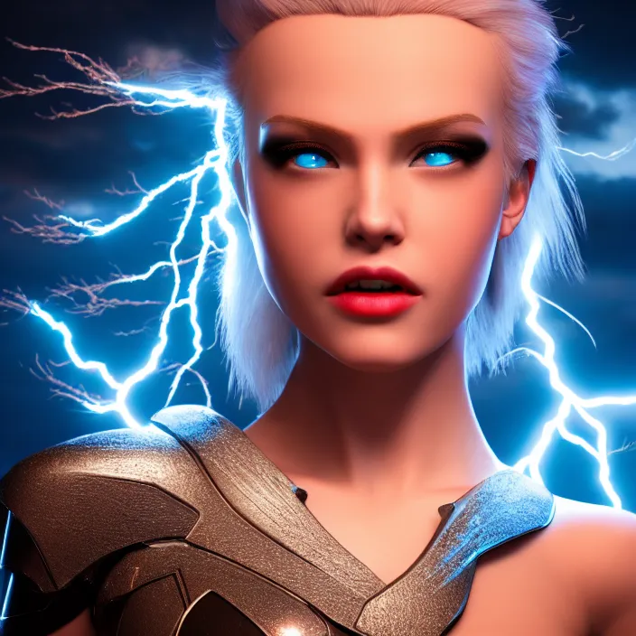 Prompt: photograph of a real-life beautiful lightning queen . Extremely detailed. 8k