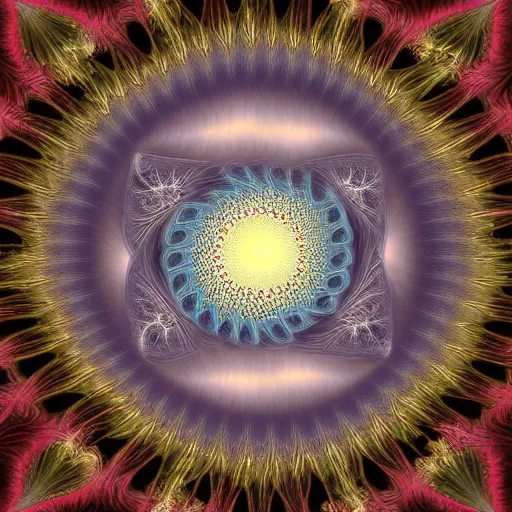 Prompt: Surreal interpretation of nonsymmetrical fractal Artwork in the style of Missy Gainer, deviantart