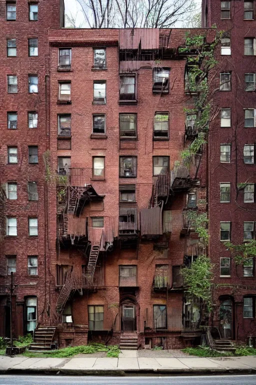 Image similar to (((((a ramshackle Manhattan brick brownstone deep in the forest))))) by Mark Makovey!!!!!!!!!!!!!!!!!!!!!!!!!!!