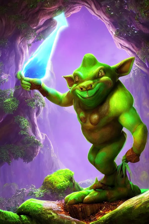 Prompt: arcane fantasy art giant shreak!!! elemental wood rock bastion forged gemstone enchanted forest troll, global illumination ray tracing hdr fanart arstation by sung choi and eric pfeiffer and gabriel garza and casper konefal lisa frank zbrush central hardmesh radiating a glowing aura