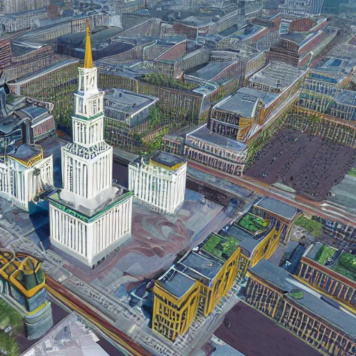 Prompt: moscow state university main building, aerial photography, 4 k, highly detailed photo by katsushika hokusai, musem exposition, unreal engine