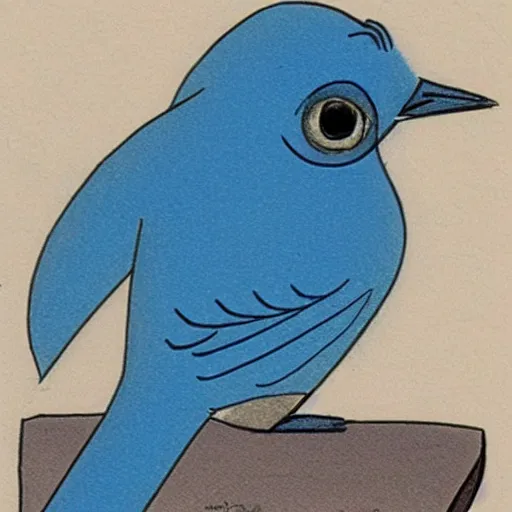 Prompt: a cartoon drawing of a blue speaking bird,