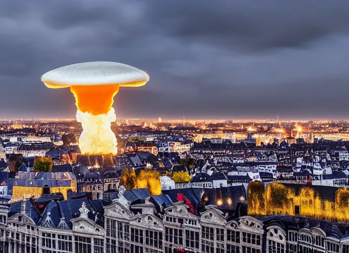 Image similar to nuclear mushroom cloud over brussels, 8 k