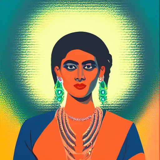 Prompt: a portrait of an indian woman, in retro colors, synthwave style, 2 d digital vector art