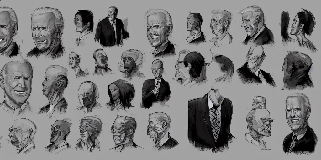 Image similar to joe biden, character sheet, concept design, contrast, kim jung gi, greg rutkowski, zabrocki, karlkka, jayison devadas, trending on artstation, 8 k, ultra wide angle, pincushion lens effect