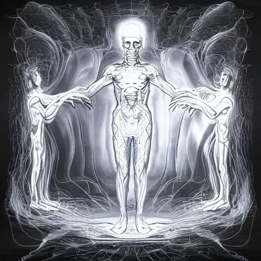 Image similar to minds reaching quantum divinity as a ghost in the god machine surrealism