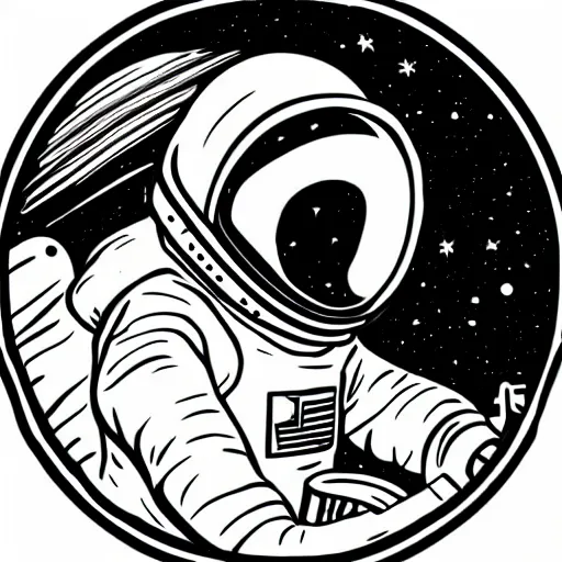 Image similar to astronaut drifting in space staring back at the earth in the style of mcbess