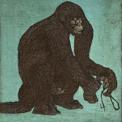 Prompt: ape strong together by leonardo davinci