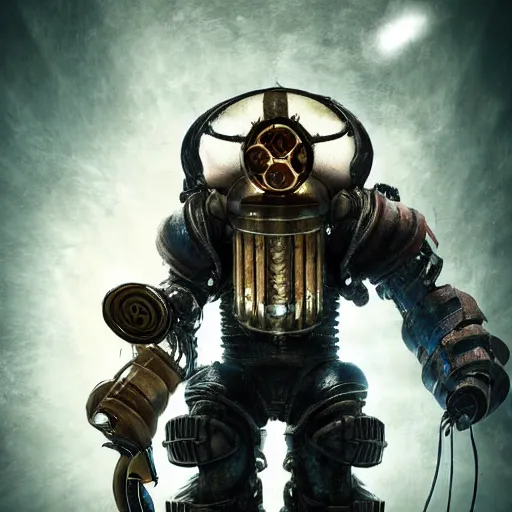 Prompt: isaac clarke as a bioshock big daddy, unreal engine 5, bioshock and deadspace crossover event, high detail 3 d render,