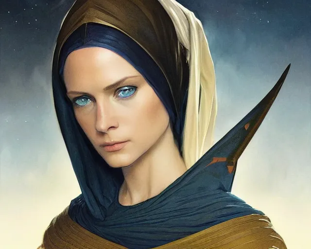 Image similar to portrait of saint alia atreides of the knife, blue eyes, eyes of the ibad, dune, science fiction, frank herbert, intricate, elegant, highly detailed, digital painting, artstation, concept art, sharp focus, illustration, art by artgerm and greg rutkowski and alphonse mucha