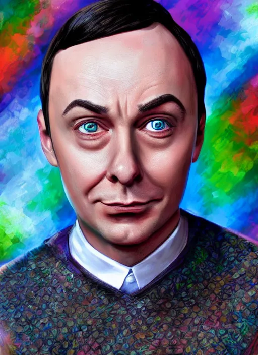 Image similar to digital _ painting _ of _ sheldon from big bang theory saying bazinga _ by _ filipe _ pagliuso _ and _ justin _ gerard _ symmetric _ fantasy _ highly _ detailed _ realistic _ intricate _ port