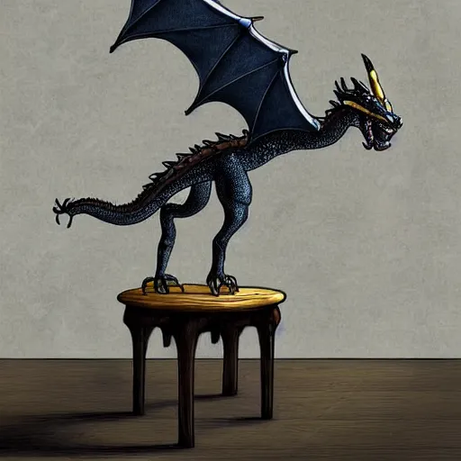 Image similar to dragon sitting on a high top stool waiting patiently for a drink, digital art