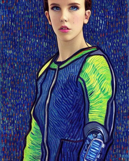 Image similar to cyberpunk millie bobby brown by vincent van gogh