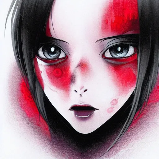 Image similar to A beautiful demon woman with big and cute eyes || VERY ANIME, fine-face, red and black robotic parts, realistic shaded perfect face, fine details. Anime. realistic shaded lighting poster by Ilya Kuvshinov katsuhiro otomo ghost-in-the-shell, magali villeneuve, artgerm, Jeremy Lipkin and Michael Garmash, Rob Rey and Kentarõ Miura style, trending on art station