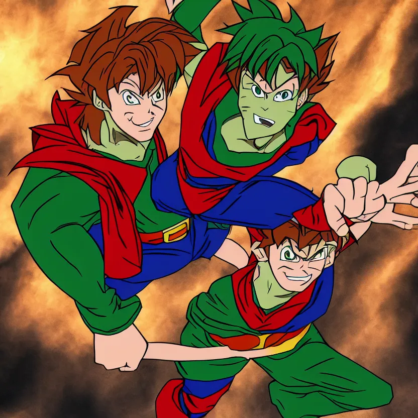 Prompt: shaggy rogers dressed like goku/superman detailed realistic High Resolution HD 8k