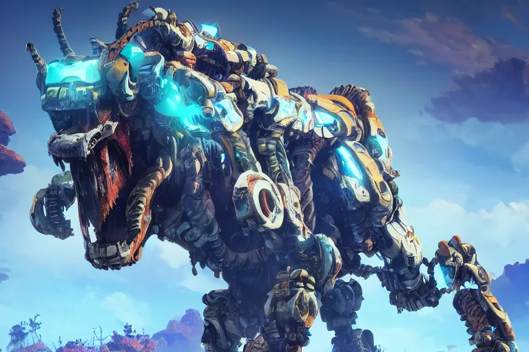 Image similar to clamberjaw machine mecha animal beast robot of horizon forbidden west horizon zero dawn bioluminiscence global illumination ray tracing hdr fanart arstation by sung choi and eric pfeiffer and gabriel garza and casper konefal