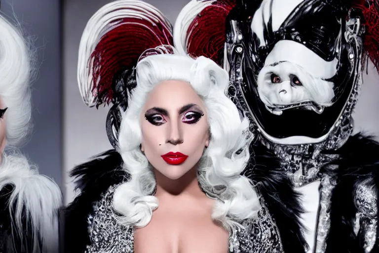 Image similar to lady gaga plays cruella in the live action adaptation of cruella, red weapon 8 k s 3 5, cooke anamorphic / i lenses, highly detailed, cinematic lighting