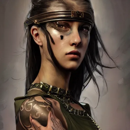 Image similar to tattoo design, a professional painting of a beautiful young female, partially clothed in battle armor, olive skin, long dark hair, beautiful bone structure, symmetrical facial features, intricate, elegant, digital painting, concept art, smooth, sharp focus, illustration, from Metal Gear, by Ruan Jia and Mandy Jurgens and Greg Rutkowski and Artgerm and William-Adolphe Bouguerea and artgerm, cat girl, anime