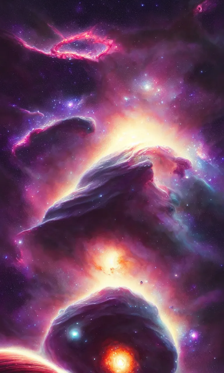 Image similar to beautiful render, deep space nebula with gas giants and many stars, galaxies and planets, fantasy, intricate, elegant, highly detailed, digital painting, artstation, concept art, smooth, sharp focus, octane render, dramatic lighting, art by artgerm and greg rutkowski and alphonse mucha and wlop