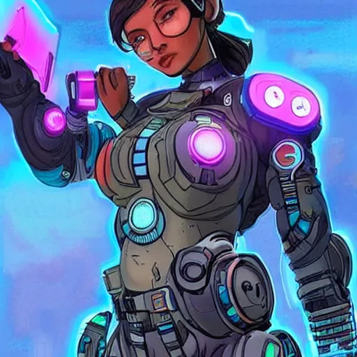 Prompt: beautiful cyborg wattson apex legends girl neon