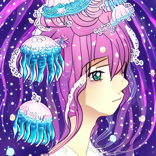 Prompt: Jellyfish Princess in the style of wlop