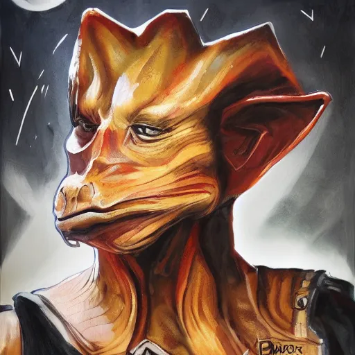 Image similar to Jar Jar Binks as a Sith Lord, portrait