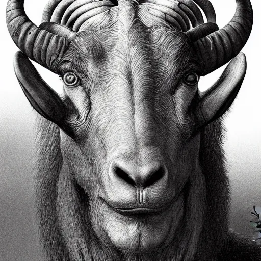 Image similar to vladimir putin, anthropomorphic bald prehistoric goat, vladimir putin hybrid, vladimir putin is mutant, toothless, horror, macabre by donato giancola and greg rutkowski and wayne barlow and zdzisław beksinski, realistic face, digital art