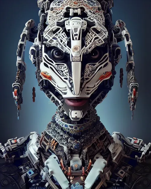 Image similar to portrait of a machine from horizon zero dawn, machine face, upper body, decorated with opera motifs, asian, traditional chinese art, intricate, elegant, highly detailed, digital painting, artstation, concept art, smooth, sharp focus, illustration, art by artgerm and greg rutkowski and alphonse mucha, 8 k