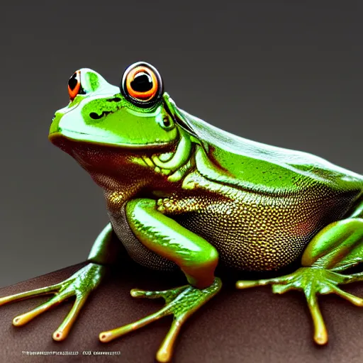 Image similar to hyperrealistic image of bullfrog, by thomas eakes & xiang duan, perfect symmetry, dim volumetric lighting, photorealistic, 8 k octane beautifully detailed render, post - processing, extremely hyper - detailed, intricate, epic composition, lifelike attributes, cinematic lighting, masterpiece, trending on artstation, very very detailed, stunning,