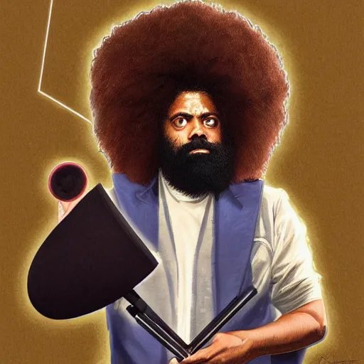 Image similar to minimalist Portrait of Reggie Watts, intricate, wild, highly detailed, digital painting, artstation, concept art, smooth, sharp focus, illustration, art by artgerm and greg rutkowski and alphonse mucha and Hajime Sorayama