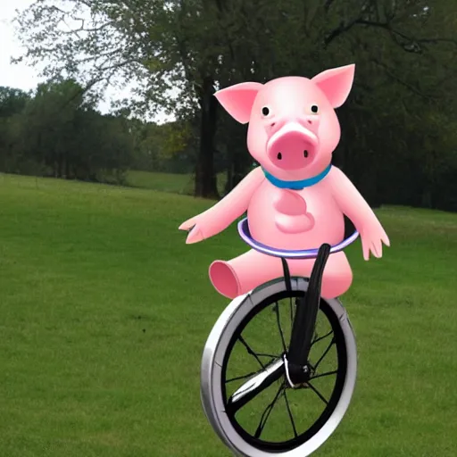 Image similar to pig riding a unicycle