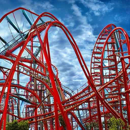 Prompt: complex rollercoaster, HD Photograph