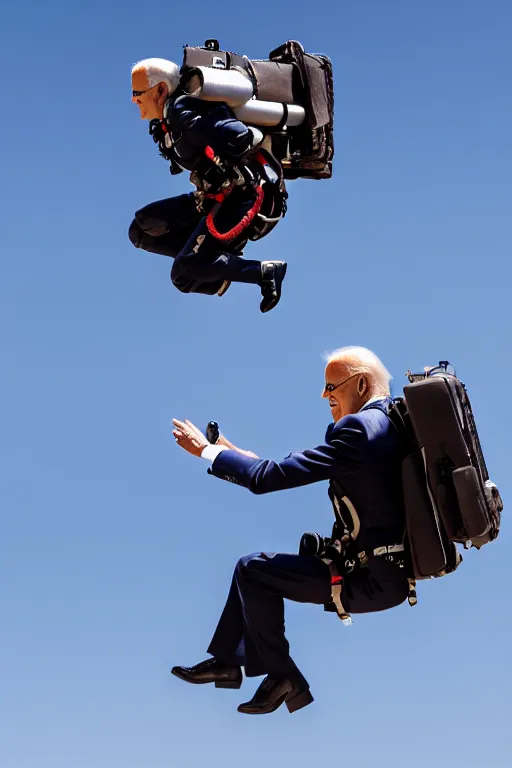 Image similar to joe biden flying with jet pack, high resolution, photorealistic, cinematic, smooth, 4 k, aesthetic lighting, baroque object, sharp focus, hyperdetailed, face features, tumblr trending, with small object details, professional photography, pullitzer winning photo by : canon eos 5 d mark iv, by karah mew and adnan abidi and jodie bateman