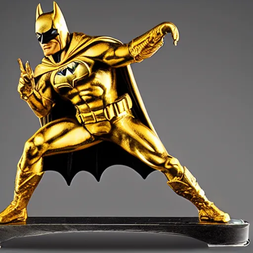 Prompt: A golden Batman statue