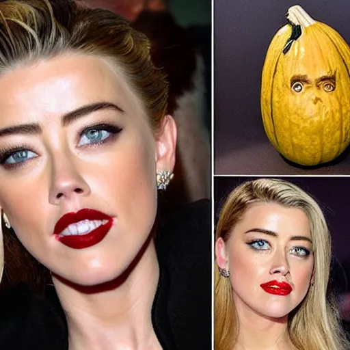 Prompt: a gourd shaped to look like amber heard face hybrid intercross