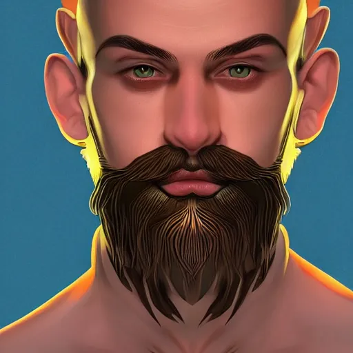 Prompt: symmetrical portrait from a man with a designer beard, Artstation